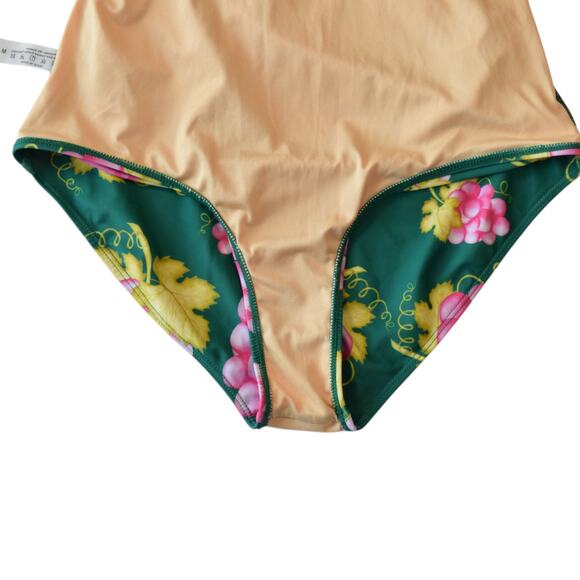 Pink and Green Raspberry Grapes Ruffle One Piece Swimsuit Size Medium - Picture 8 of 9